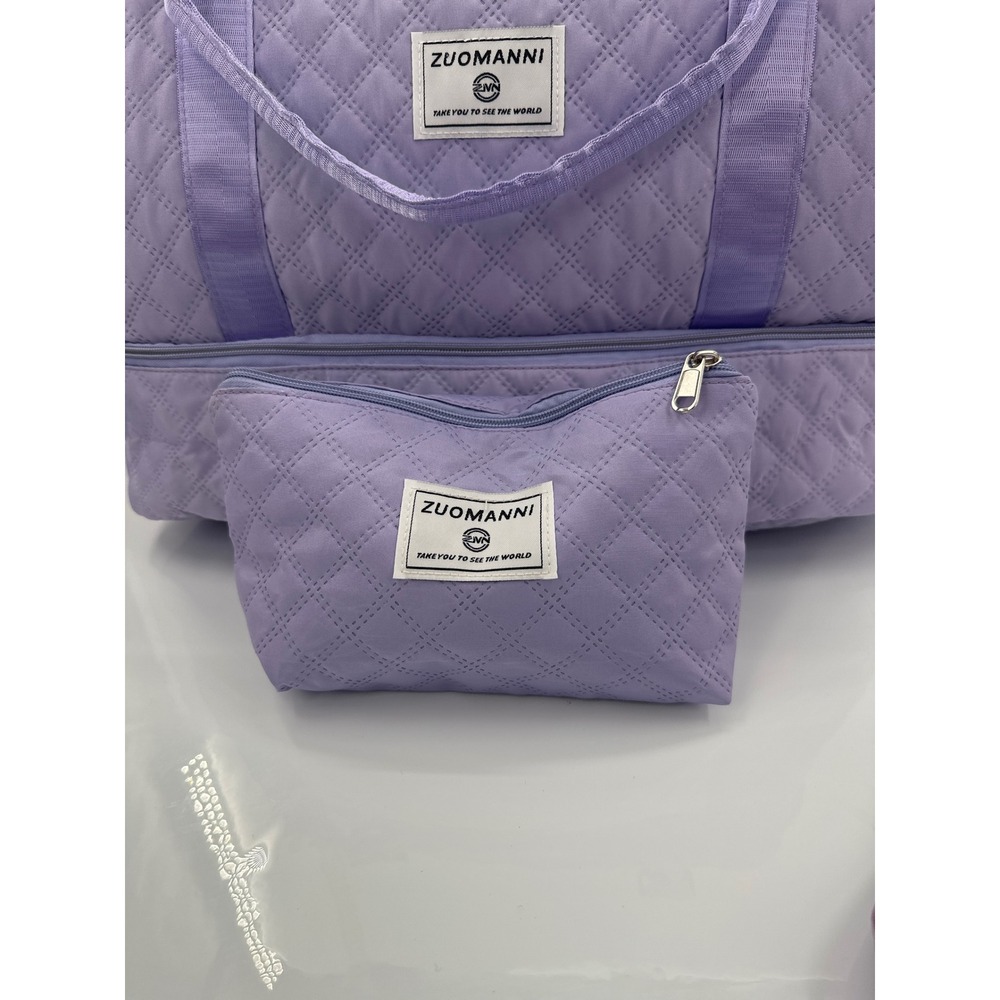 ZUOMANNI 3pc Quilted Lavender Travel Set Duffel Cosmetic Pouch Sling Bag Purple - Picture 4 of 6